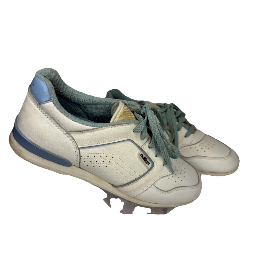 AMF Women’s 8.5 Bowling Shoes White Leather Light Blue Vintage 80’s Retro Y2k